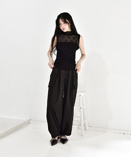 Y/lim(イリム)の「モックネックメッシュレーストップス(Tシャツ/カットソー・レディース・ブラック/オフホワイト・L/M)」の7枚目の写真