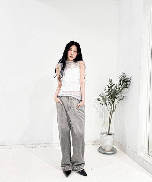 Y/lim(イリム)の「モックネックメッシュレーストップス(Tシャツ/カットソー・レディース・ブラック/オフホワイト・L/M)」の20枚目の写真