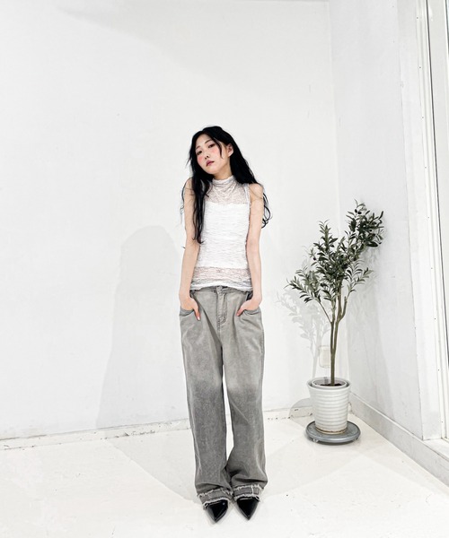 Y/lim(イリム)の「モックネックメッシュレーストップス(Tシャツ/カットソー・レディース・ブラック/オフホワイト・L/M)」の21枚目の写真