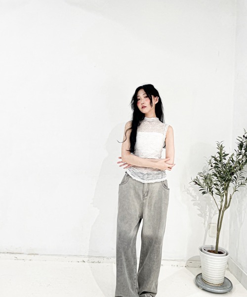 Y/lim(イリム)の「モックネックメッシュレーストップス(Tシャツ/カットソー・レディース・ブラック/オフホワイト・L/M)」の18枚目の写真