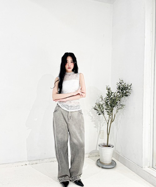 Y/lim(イリム)の「モックネックメッシュレーストップス(Tシャツ/カットソー・レディース・ブラック/オフホワイト・L/M)」の19枚目の写真