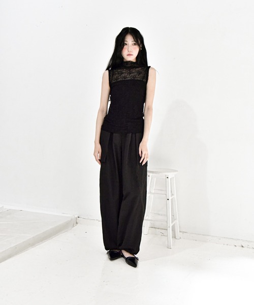 Y/lim(イリム)の「モックネックメッシュレーストップス(Tシャツ/カットソー・レディース・ブラック/オフホワイト・L/M)」の5枚目の写真
