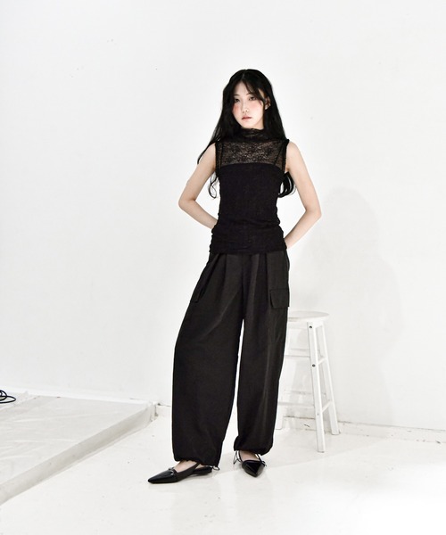 Y/lim(イリム)の「モックネックメッシュレーストップス(Tシャツ/カットソー・レディース・ブラック/オフホワイト・L/M)」の4枚目の写真