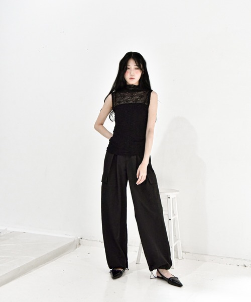 Y/lim(イリム)の「モックネックメッシュレーストップス(Tシャツ/カットソー・レディース・ブラック/オフホワイト・L/M)」の6枚目の写真