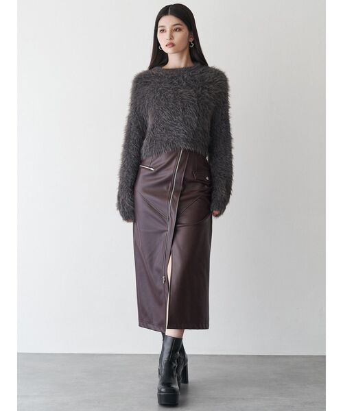 MURUA（ムルーア）の「ZIPスリットフェイクレザースカート（スカート・レディース・ボルドー/アイボリー/ブラック・1/2）」の22枚目の写真