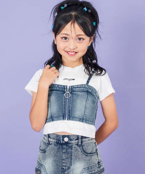 ANAP kids（アナップキッズ）の「バッグ スピンドル ビスチェ × Tシャツ SET 【ジュニアお揃い】（Tシャツ/カットソー・キッズ・ベージュ/ブルー・130cm/120cm）」の15枚目の写真