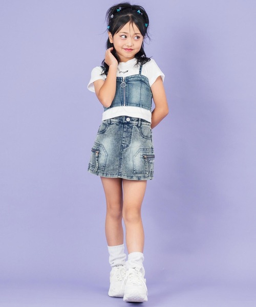 ANAP kids（アナップキッズ）の「バッグ スピンドル ビスチェ × Tシャツ SET 【ジュニアお揃い】（Tシャツ/カットソー・キッズ・ベージュ/ブルー・130cm/120cm）」の18枚目の写真