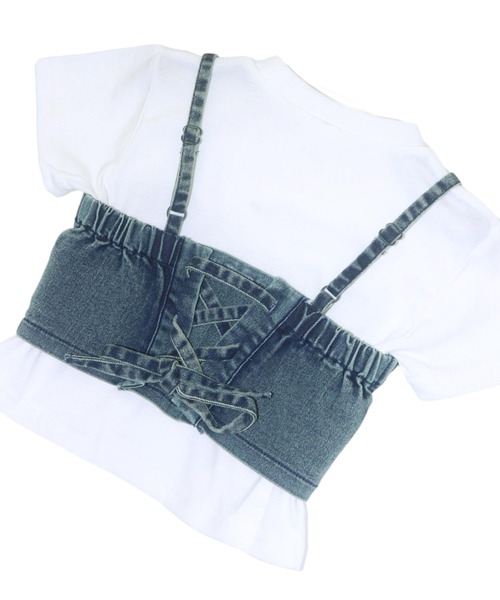 ANAP kids（アナップキッズ）の「バッグ スピンドル ビスチェ × Tシャツ SET 【ジュニアお揃い】（Tシャツ/カットソー・キッズ・ベージュ/ブルー・130cm/120cm）」の6枚目の写真