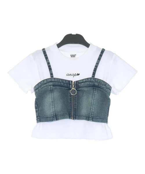 ANAP kids（アナップキッズ）の「バッグ スピンドル ビスチェ × Tシャツ SET 【ジュニアお揃い】（Tシャツ/カットソー・キッズ・ベージュ/ブルー・130cm/120cm）」の10枚目の写真