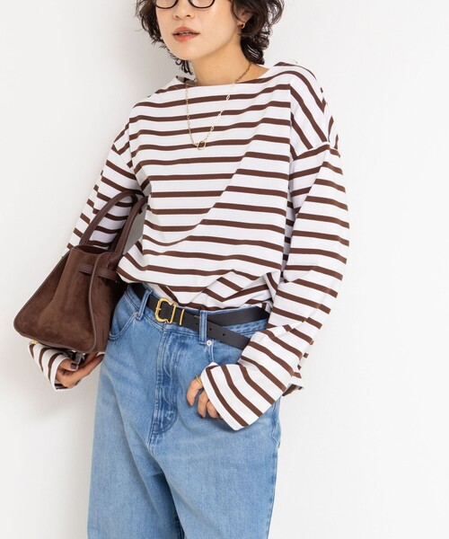 Rie Miller（リエミラー）の「BIGマリンボーダーボートネックプルオーバーカットソー（Tシャツ/カットソー・レディース・ブラウン系その他/ブラック系その他/ブルー系その他・38）」の2枚目の写真