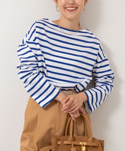 Rie Miller（リエミラー）の「BIGマリンボーダーボートネックプルオーバーカットソー（Tシャツ/カットソー・レディース・ブラウン系その他/ブラック系その他/ブルー系その他・38）」の3枚目の写真