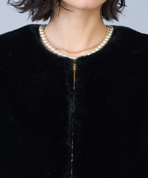 FREAK'S STORE（フリークスストア）の「TATRAS × FREAK'S STORE/タトラス 別注 EXCLUSIVE ILVA/別注 エクスクルーシブ イルヴァ/ノーカラーファーコート（ノーカラーコート・レディース・ブラック/ライトグレー/ベージュ・1/2）」の11枚目の写真