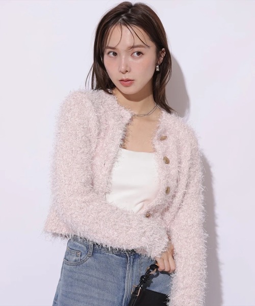 Mystrada ファーボレロ　シャギーニットカーディガン　フェザーニット Mystrada ファーボレロ シャギーニットカーディガン フェザー