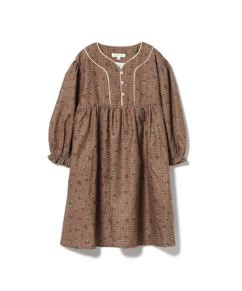 BEAMS mini（ビームスミニ）の「フラワー チェック コーデュロイ ワンピース 2025FW（90～140cm）（ワンピース・キッズ・パープル系その他4/ブラウン/インディゴブルー・110/100/90/140/130/120）」の2枚目の写真