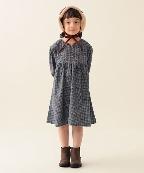 BEAMS mini（ビームスミニ）の「フラワー チェック コーデュロイ ワンピース 2025FW（90～140cm）（ワンピース・キッズ・パープル系その他4/ブラウン/インディゴブルー・110/100/90/140/130/120）」の5枚目の写真