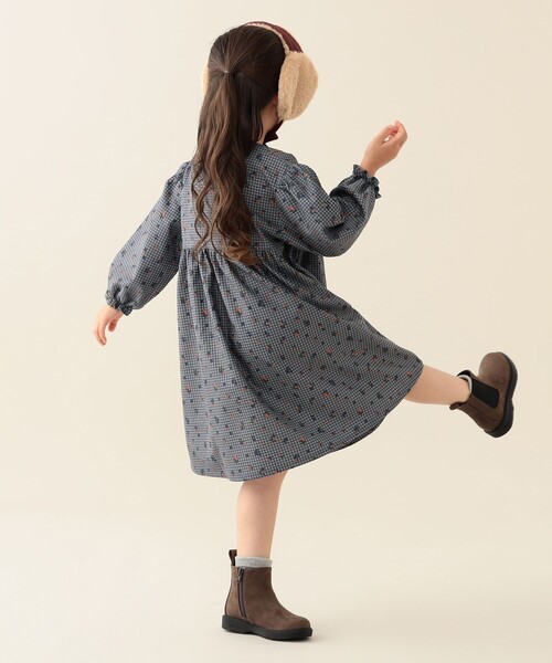 BEAMS mini（ビームスミニ）の「フラワー チェック コーデュロイ ワンピース 2025FW（90～140cm）（ワンピース・キッズ・パープル系その他4/ブラウン/インディゴブルー・110/100/90/140/130/120）」の6枚目の写真