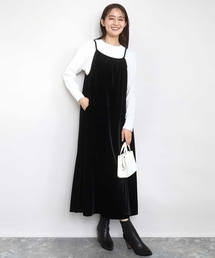 スノーベロア ショルダーストラップワンピース/洗える