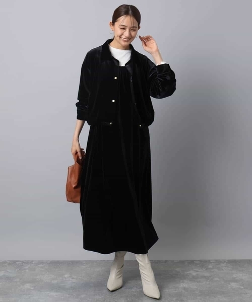 MK MICHEL KLEIN（エムケーミッシェルクラン）の「スノーベロア ショルダーストラップワンピース/洗える（ワンピース・レディース・ブルー/ブラック・38）」の3枚目の写真