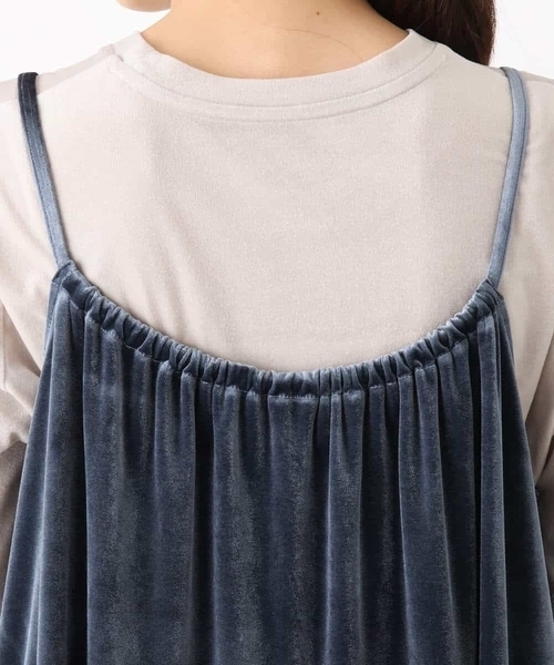 MK MICHEL KLEIN（エムケーミッシェルクラン）の「スノーベロア ショルダーストラップワンピース/洗える（ワンピース・レディース・ブルー/ブラック・38）」の7枚目の写真