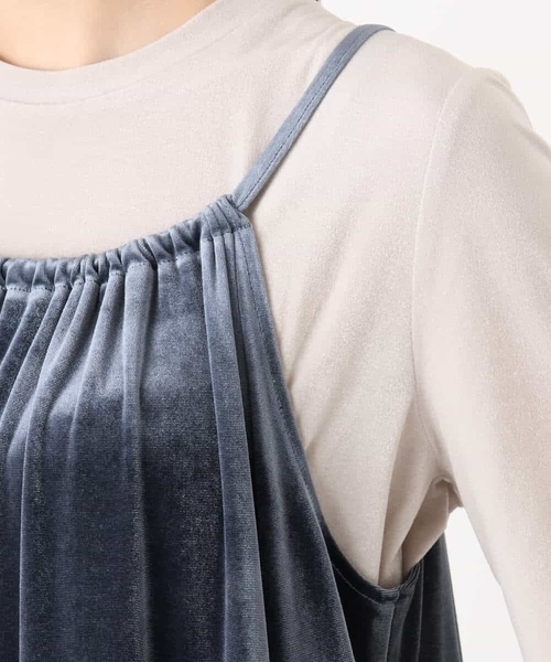 MK MICHEL KLEIN（エムケーミッシェルクラン）の「スノーベロア ショルダーストラップワンピース/洗える（ワンピース・レディース・ブルー/ブラック・38）」の20枚目の写真