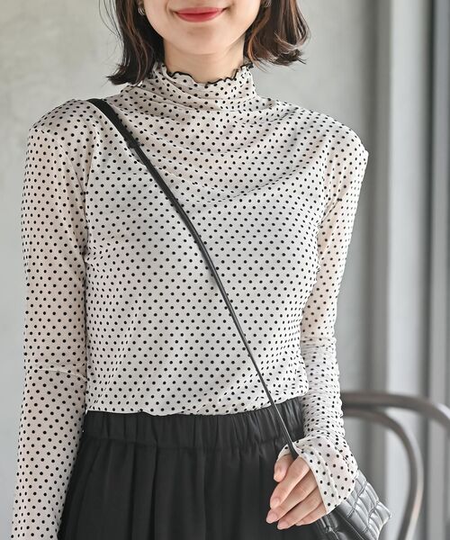 フロッキードットチュールハイネックプルオーバー（Tシャツ/カットソー