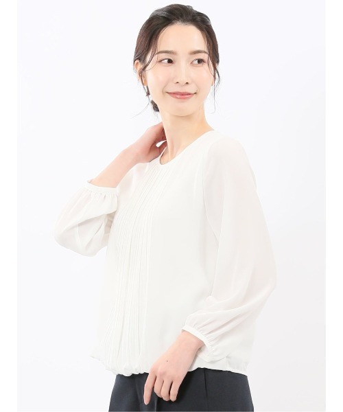 m.f.editorial（エムエフエディトリアル）の「【透け防止 裏地付き】m.f.エディトリアル レディース 消しプリーツ 長袖 プルオーバー ブラウス（シャツ/ブラウス・レディース・ネイビー/ホワイト/サックスブルー/グリーン系その他・LARGE/MEDIUM）」の20枚目の写真