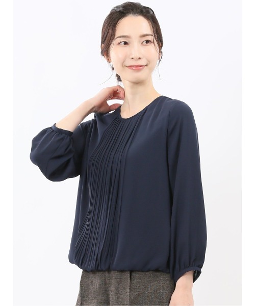 m.f.editorial（エムエフエディトリアル）の「【透け防止 裏地付き】m.f.エディトリアル レディース 消しプリーツ 長袖 プルオーバー ブラウス（シャツ/ブラウス・レディース・ネイビー/ホワイト/サックスブルー/グリーン系その他・LARGE/MEDIUM）」の9枚目の写真