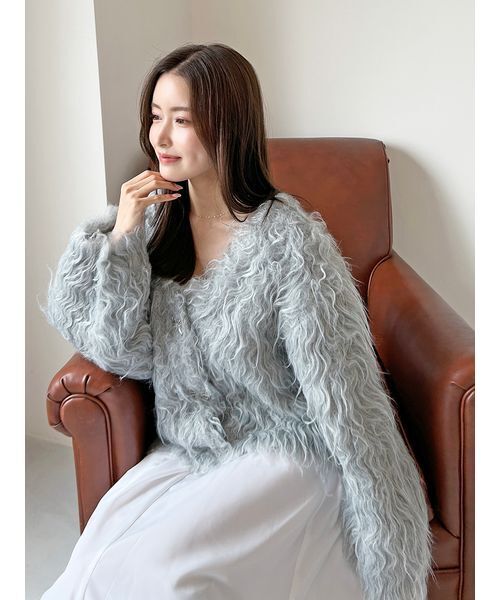 SNIDEL（スナイデル）の「デザインニットカーディガン（カーディガン/ボレロ・レディース・ライトブルー/グレー/ホワイト・F）」の7枚目の写真