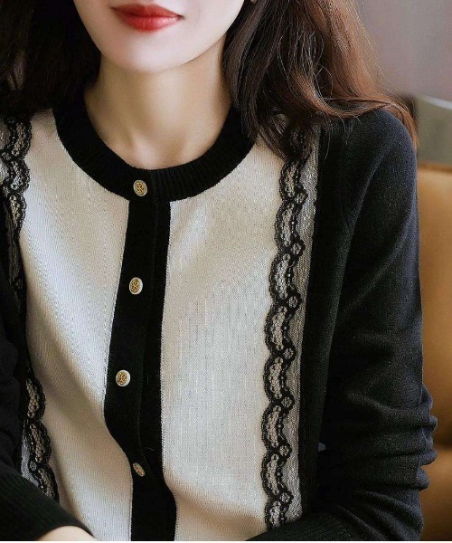 maison de LATIR(メゾンドラティール)の「「コントラストが、私を際立たせる。」春服。バイカラー大人配色レースUVカットカーデ(カーディガン/ボレロ・レディース・ブラック・FREE)」の2枚目の写真