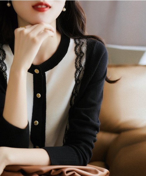 maison de LATIR(メゾンドラティール)の「「コントラストが、私を際立たせる。」春服。バイカラー大人配色レースUVカットカーデ(カーディガン/ボレロ・レディース・ブラック・FREE)」の12枚目の写真