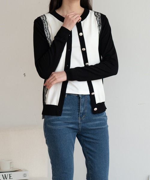 maison de LATIR(メゾンドラティール)の「「コントラストが、私を際立たせる。」春服。バイカラー大人配色レースUVカットカーデ(カーディガン/ボレロ・レディース・ブラック・FREE)」の15枚目の写真