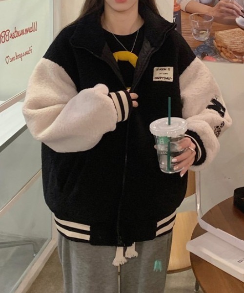 セール】【秋冬新作】スタジャン風ボアブルゾン（ブルゾン）｜LADY