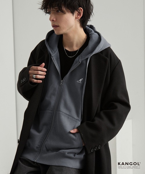 KANGOL（カンゴール）の「KANGOL/カンゴール 別注 ロゴ ワンポイント刺繍 ヴィンテージライクオーバーサイズ裏起毛ジップパーカー（パーカー・メンズ・ライトグレー/チャコール/ブラウン/ブラック/ブルー・S/L/M）」の3枚目の写真