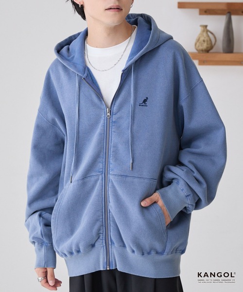 KANGOL（カンゴール）の「KANGOL/カンゴール 別注 ロゴ ワンポイント刺繍 ヴィンテージライクオーバーサイズ裏起毛ジップパーカー（パーカー・メンズ・ライトグレー/チャコール/ブラウン/ブラック/ブルー・S/L/M）」の6枚目の写真