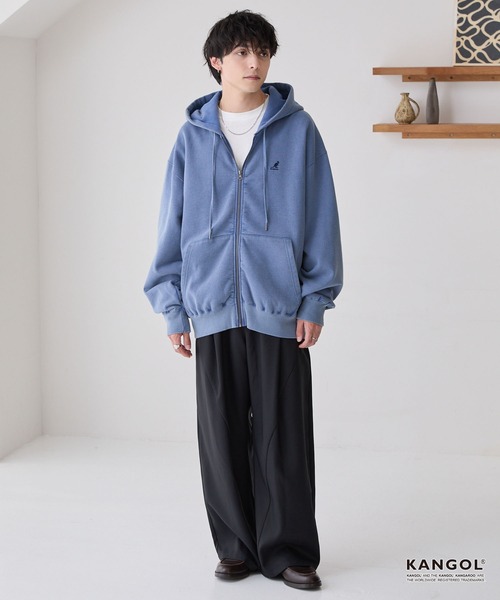 KANGOL（カンゴール）の「KANGOL/カンゴール 別注 ロゴ ワンポイント刺繍 ヴィンテージライクオーバーサイズ裏起毛ジップパーカー（パーカー・メンズ・ライトグレー/チャコール/ブラウン/ブラック/ブルー・S/L/M）」の7枚目の写真