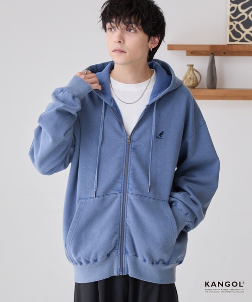 KANGOL（カンゴール）の「KANGOL/カンゴール 別注 ロゴ ワンポイント刺繍 ヴィンテージライクオーバーサイズ裏起毛ジップパーカー（パーカー・メンズ・ライトグレー/チャコール/ブラウン/ブラック/ブルー・S/L/M）」の8枚目の写真