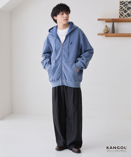 KANGOL（カンゴール）の「KANGOL/カンゴール 別注 ロゴ ワンポイント刺繍 ヴィンテージライクオーバーサイズ裏起毛ジップパーカー（パーカー・メンズ・ライトグレー/チャコール/ブラウン/ブラック/ブルー・S/L/M）」の12枚目の写真