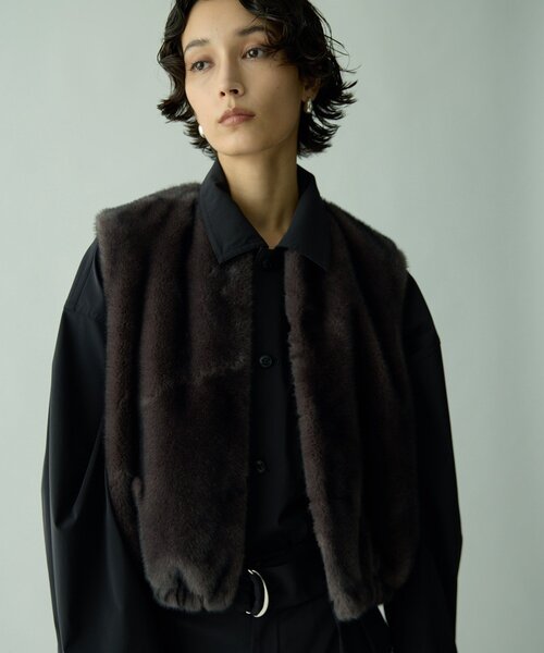 Drawing Numbers（ドローイング ナンバーズ）の「【Drawing Numbers】ミンクエコファーベスト（ベスト・レディース・チャコールグレー/モカ・38）」の2枚目の写真