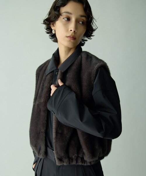 未着用 ヌーベルバーグ ミンクベスト Mサイズ Lサイズ 黒 リアルファー Drawing Numbers】ミンクエコファーベスト（ベスト）｜Drawing Numbers