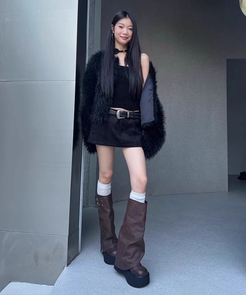 lilful(リルフル)の「Y2K サイドジッパー ダブルベルト 厚底ブーツ(ブーツ・レディース・ブラック/ブラウン・M/L)」の13枚目の写真