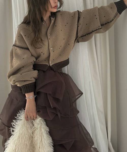 セール】heart dot jacquard reversible cropped knit cardigan