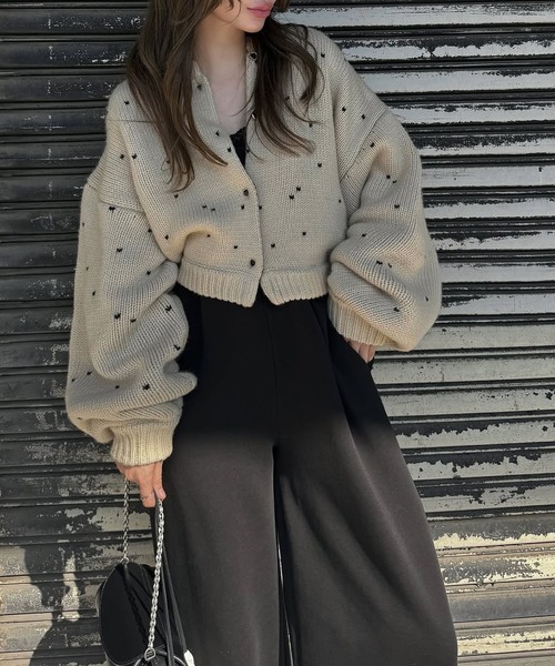 セール】heart dot jacquard reversible cropped knit cardigan