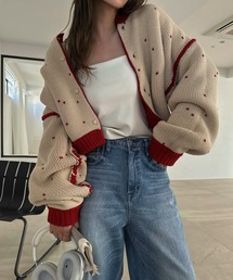 WILLFULLY(EBt[)heart dot jacquard reversible cropped knit cardigan(J[fBK/{)