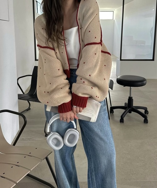 WILLFULLY（ウィルフリー）の「heart dot jacquard reversible cropped knit cardigan（カーディガン/ボレロ・レディース・ブラック系その他/グレー系その他/ブラウン系その他/ベージュ系その他/レッド系その他・FREE）」の10枚目の写真