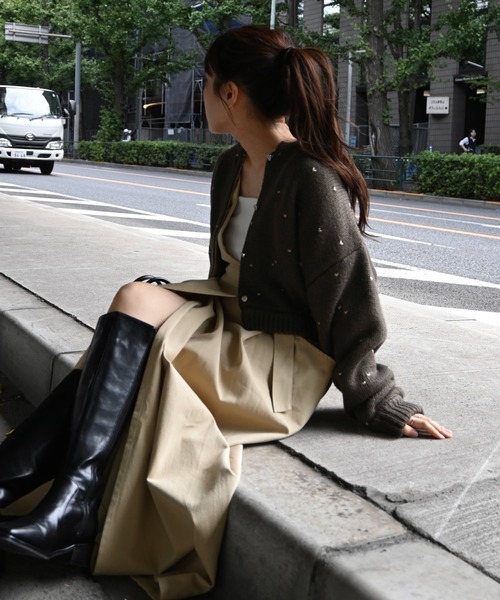 セール】heart dot jacquard reversible cropped knit cardigan