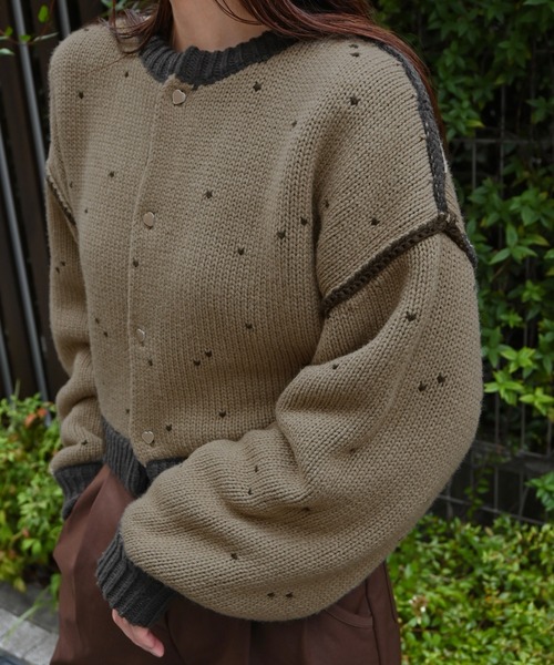 セール】heart dot jacquard reversible cropped knit cardigan