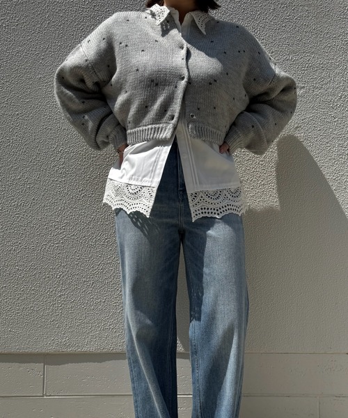 heart dot jacquard reversible cropped knit cardigan（カーディガン