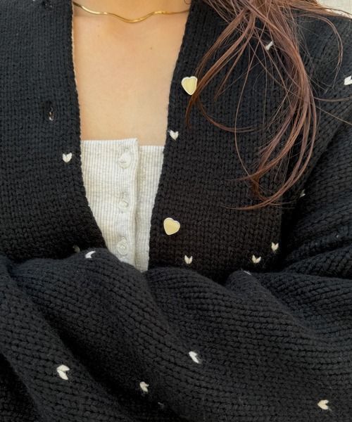 セール】heart dot jacquard reversible cropped knit cardigan