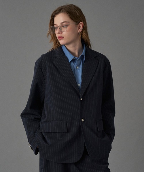 美品 NEWYORKER 銀ボタン テーラードジャケット LL 黒 ウール SET UP可能】SILVER BUTTON TAILORED JACKET / シルバーボタン