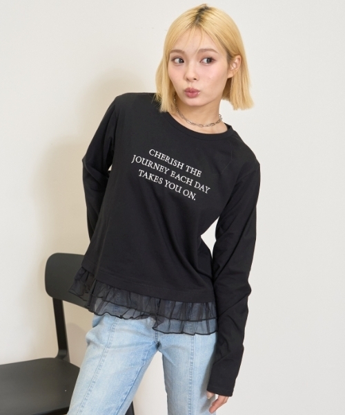 LOVETOXIC（ラブトキシック）の「チュールペプラム長袖Tシャツ（Tシャツ/カットソー・キッズ・オフホワイト/トップグレー/ブラック・S:140cm/M:150cm/L:160cm/130cm）」の2枚目の写真